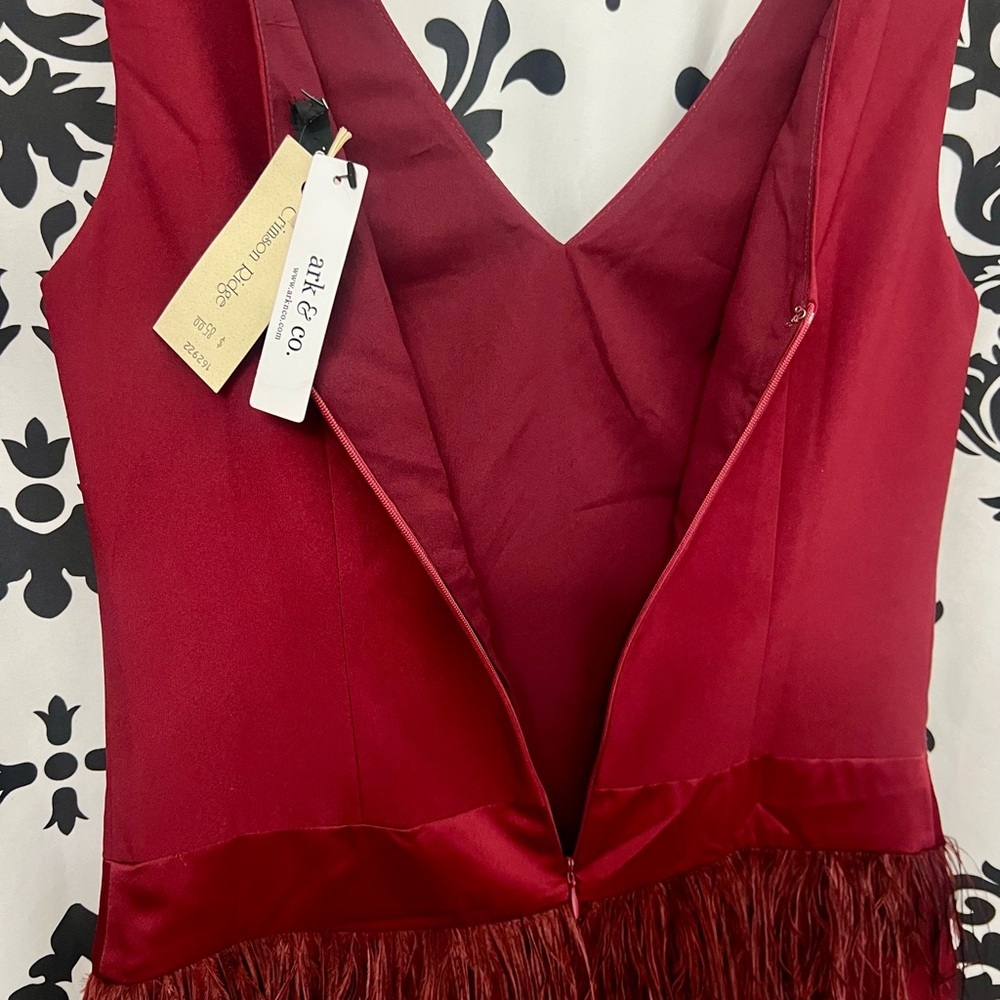 Ark & Co Burgundy Feathered Mini Dress NWT - Picture 5 of 7